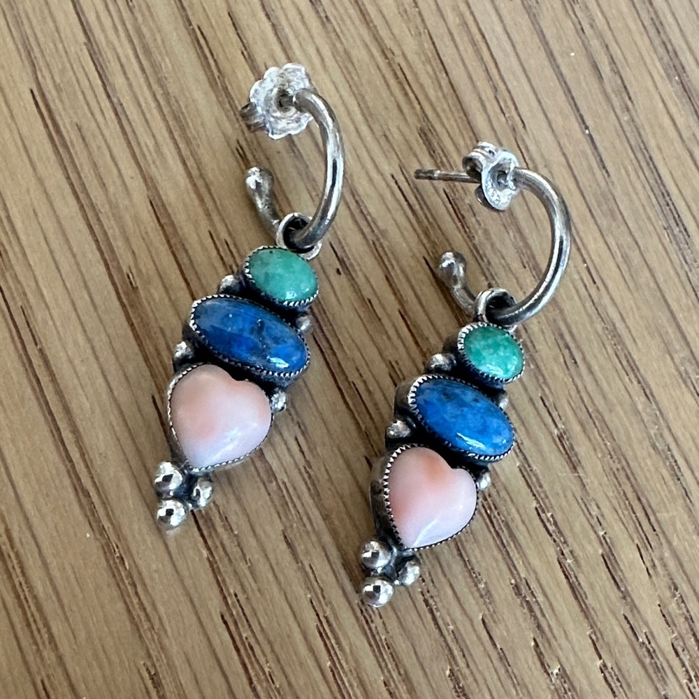 Vintage Don Lucas Sterling Multi-Stone Dangle Earrings - Picture 2 of 3